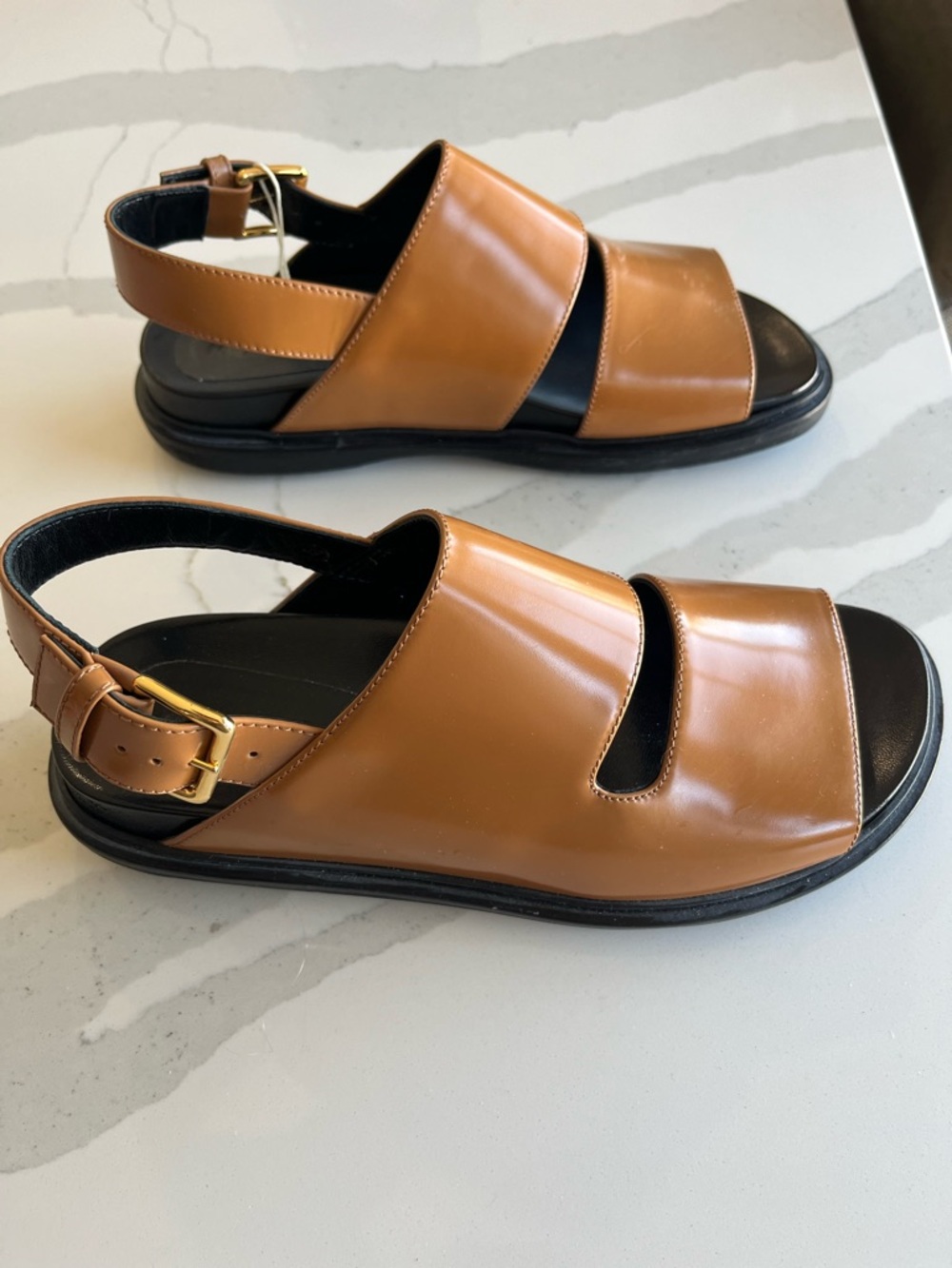 Marni Cognac Double-Strap Slingback Sandals - Picture 4 of 4
